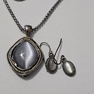 Necklace Pendant Set with Matching Earrings With Blue And Grey Colors